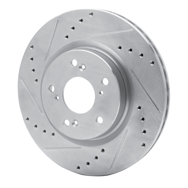 Honda CR-V Brake Rotor (1) - Front Left - R1 Concepts - Drilled & Slotted - Silver - `12-`16